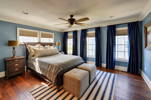 blue and tan master bedroom