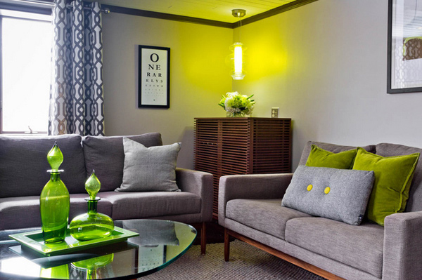 green yellow and grey living room