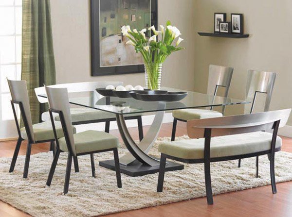 Glass Square Dining Room Table Set