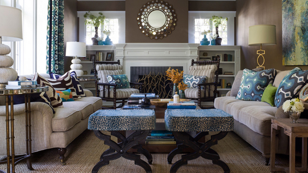 beige brown and blue living room