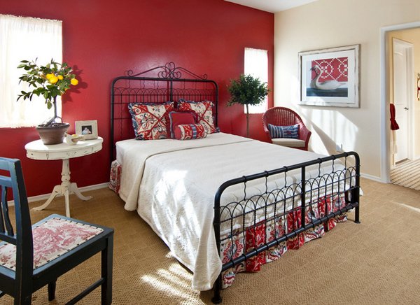 red and off white bedroom