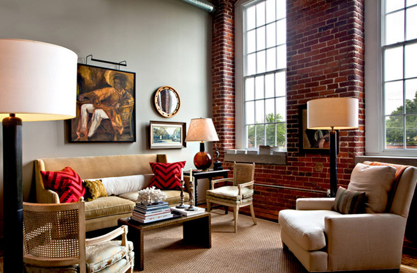 brick wall living room apartment