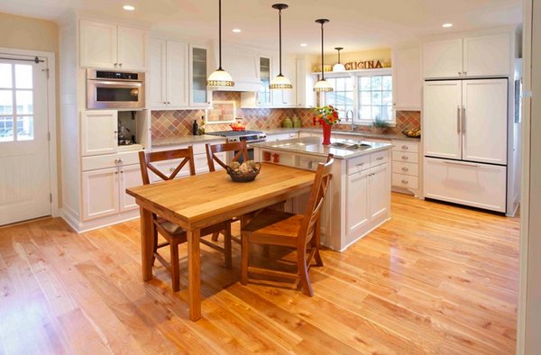 kitchen remodeling ideas attached table to wall