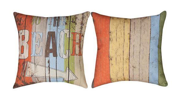 Pair of `To the Beach` Climaweave 18 Inch Indoor / Outdoor Throw Pillows