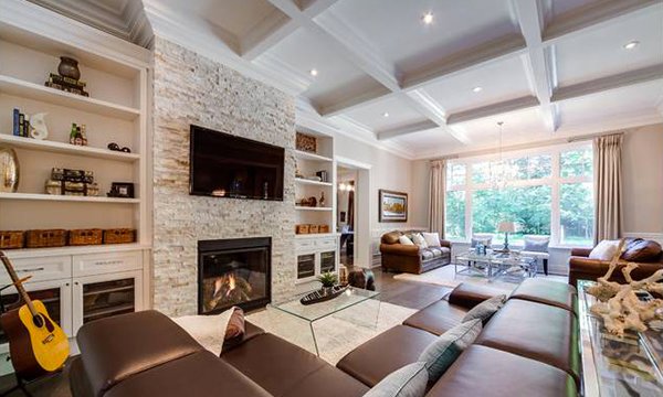 modern family room fireplace