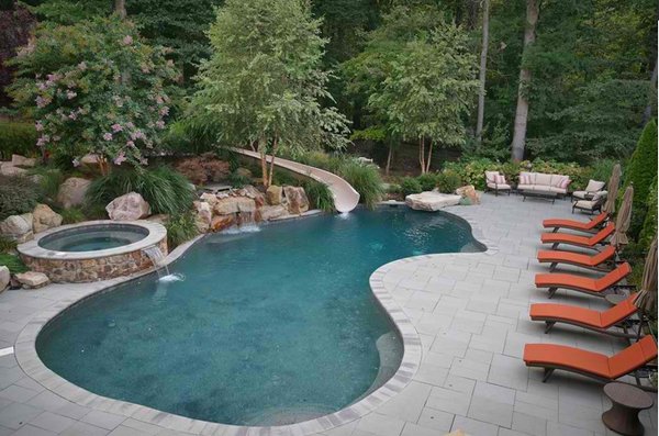 pool swimming slides pools inground slide county backyard howard stone deck simple ground gorgeous outdoor build own landscape lush maryland