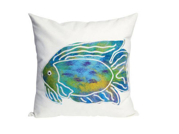 Batik Fish Aqua Outdoor Pillow