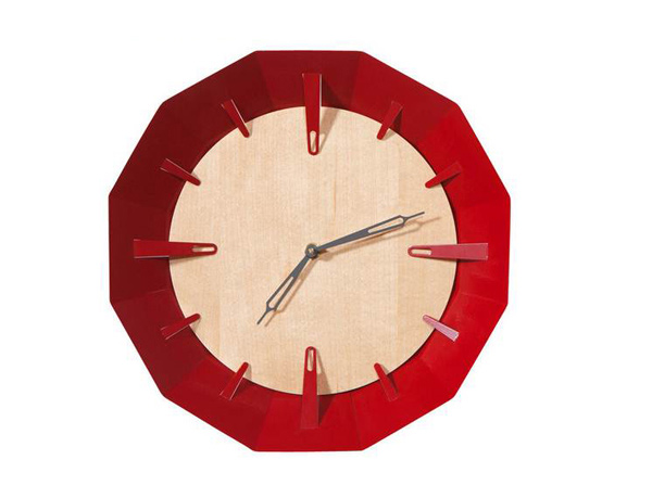 Round Red Decorative Wall Clock with Big Numbers and Distressed Old Town face... 