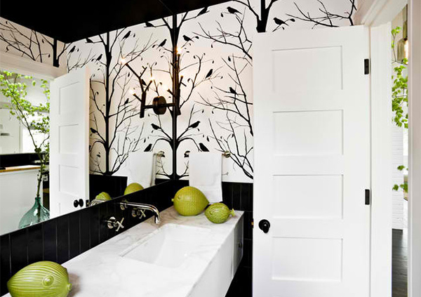 Black And White Wallpaper In 15 Bathrooms And Powder Rooms