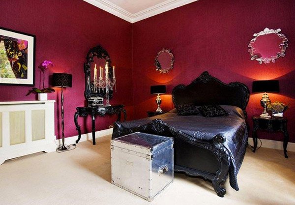 black bed velvet walls