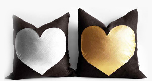 Gold Silver Heart Pillows