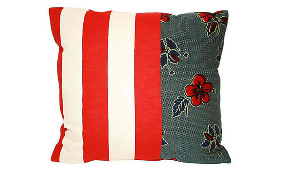 Floral & Striped Patchwork Pillow