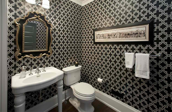 Black and White Wallpaper in 15 Bathrooms and Powder Rooms  Home Design Lover