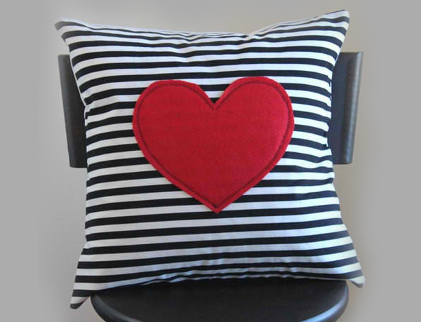 Red Heart Pillows Cover Black and White Striped