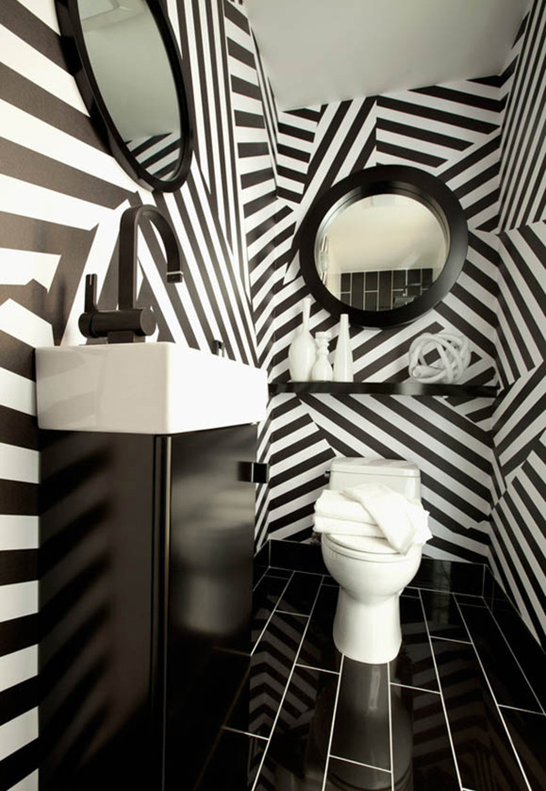Black and White Wallpaper in 15 Bathrooms and Powder Rooms | Home Design  Lover