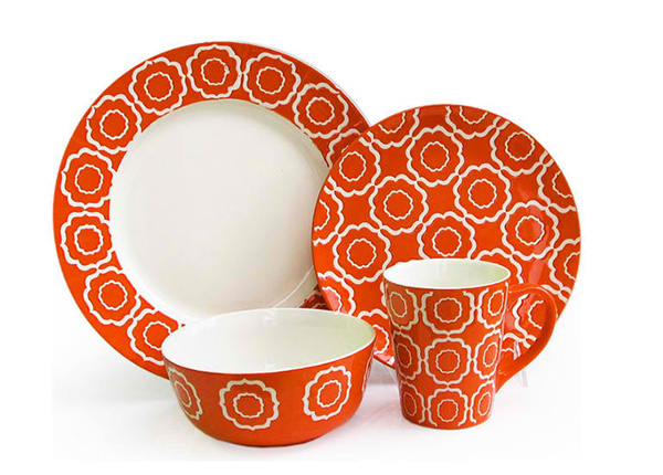 Trellis 16 Piece Dinnerware Set, Orange