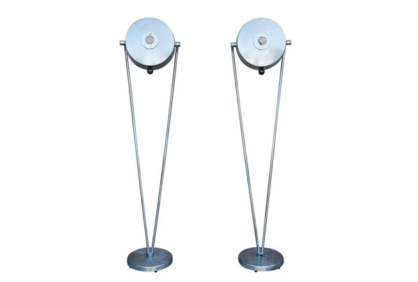 Pair of Polished Steel Industrial Floor Lamps