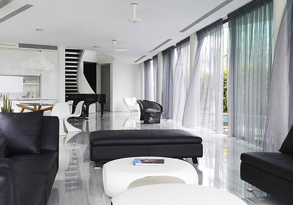 black white living room