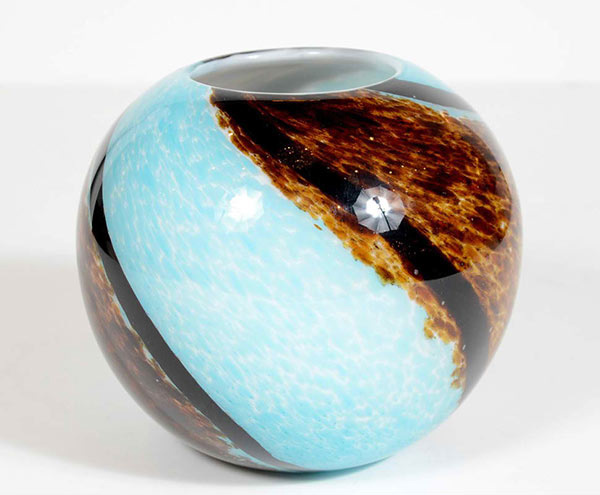 Mid-Century Spiral Hand Blown Murano Glass Round Vase