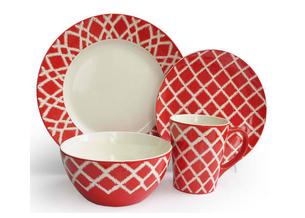 Plaid Red 16 Piece Dinnerware Set