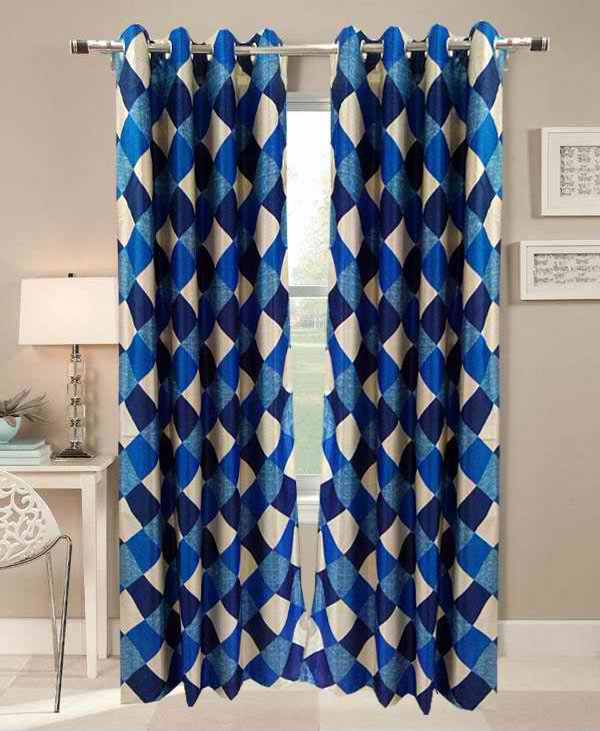 Beautiful Checks Blue Window (5x4 ft) Curtain