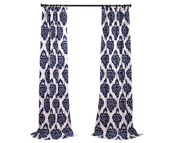 Ikat Blue Printed Cotton Curtain