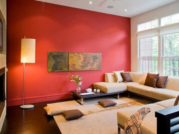 modern burgundy living room