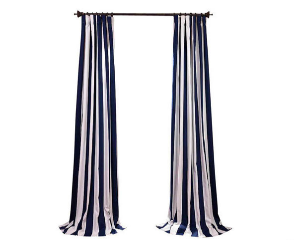 Cabana Navy Printed Cotton Curtain