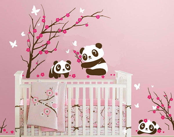 Pandas Play in Cherry Blossoms Wall Decal-Wall Sticker