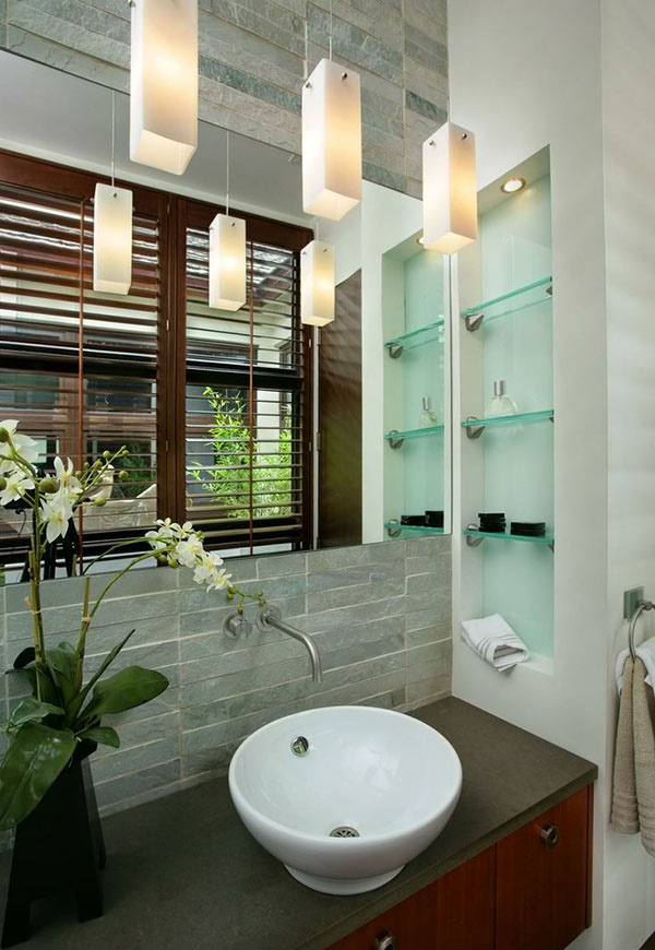 15 Bathroom Spaces with Glass Shelving | Home Design Lover