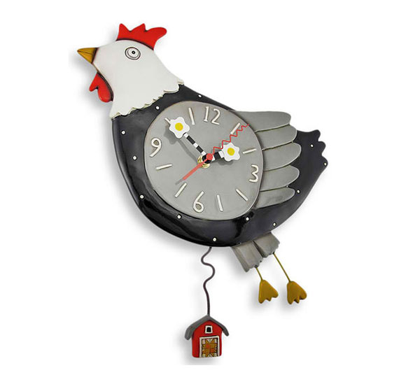 Flew the Coop Chicken Wall Clock with Barn Pendulum