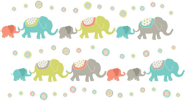 Tag Along Elephants Wall Art Decal Kit