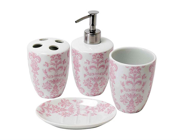 Damask Porcelain Bathroom Set Pink