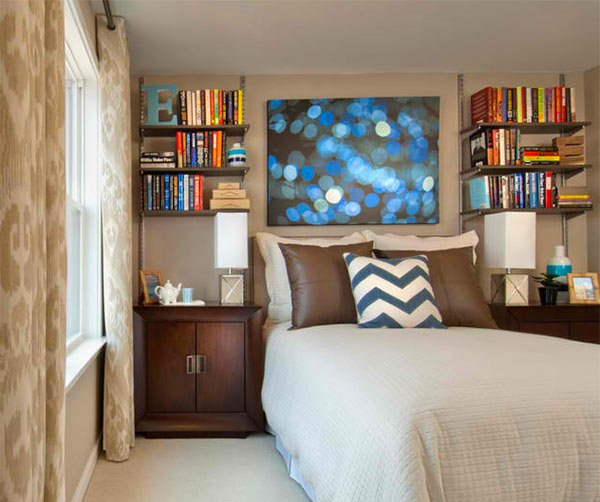 15 Ideas  in Designing a Bedroom  with Bookshelves Home 