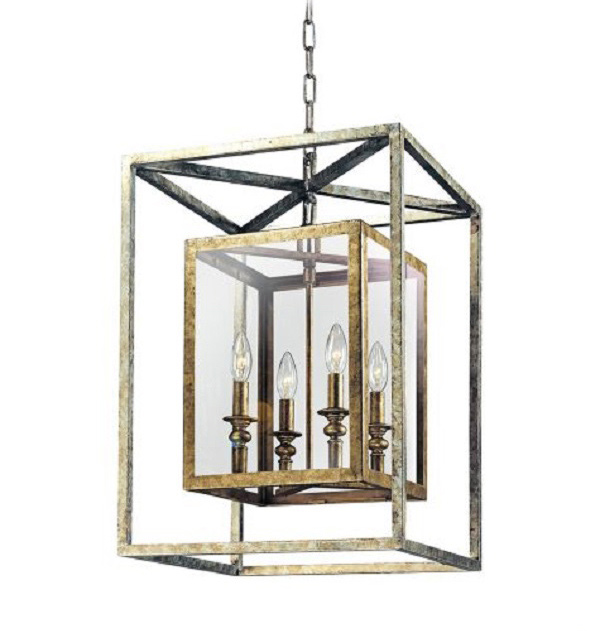 Morgan 4-Light Gold and Silver Leaf Pendant Light=