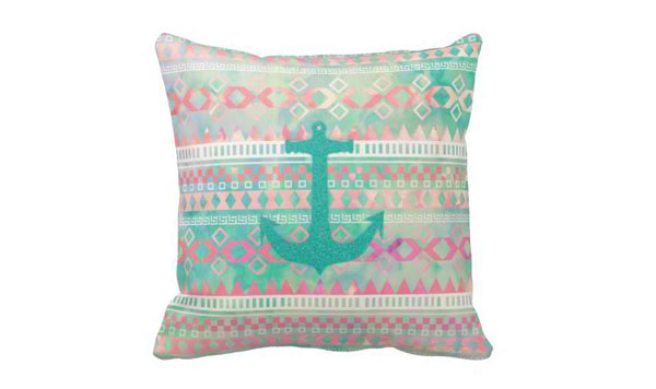 Emerald Nautical Anchor Pastel Watercolor Aztec Pillows