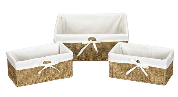 Household Essentials Set of Three Woven Seagrass Storage Utility Baskets, Natural