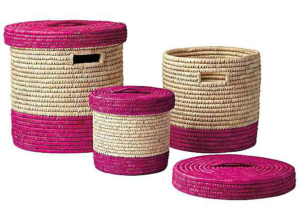 Nantucket Lidded Baskets Fushsia (Set of 3)