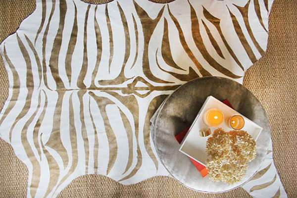 Metallic Gold Zebra Print Rug