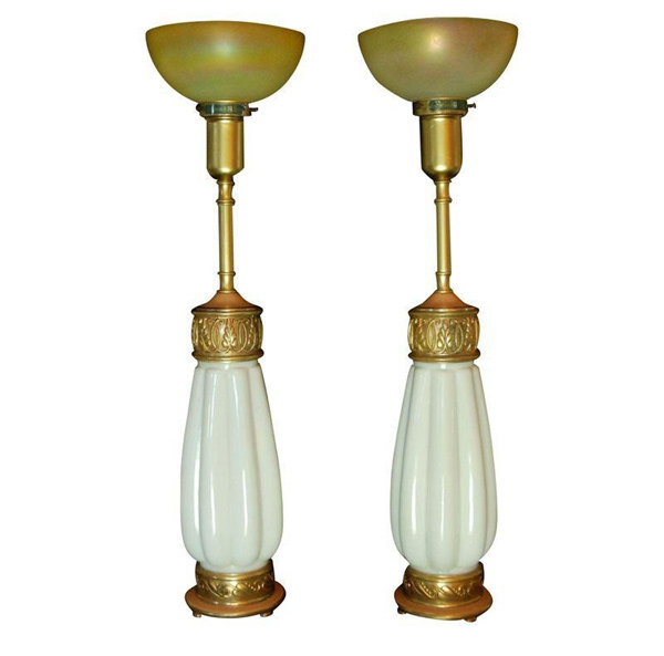 Rembrant Milk Glass Torchiere Lamps a Pair