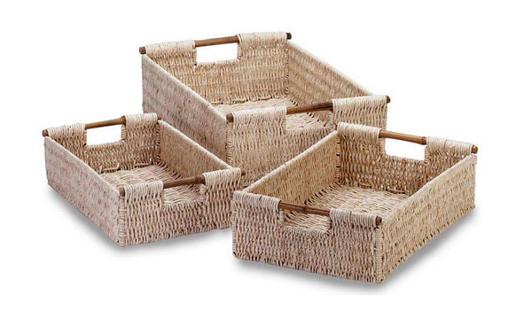 Gifts & Decor Bamboo Handle Woven Corn Husk Nesting Basket, 3-Piece