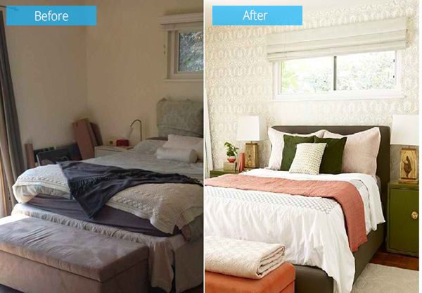 Before and After Photos of a Moss and Coral Bedroom ...