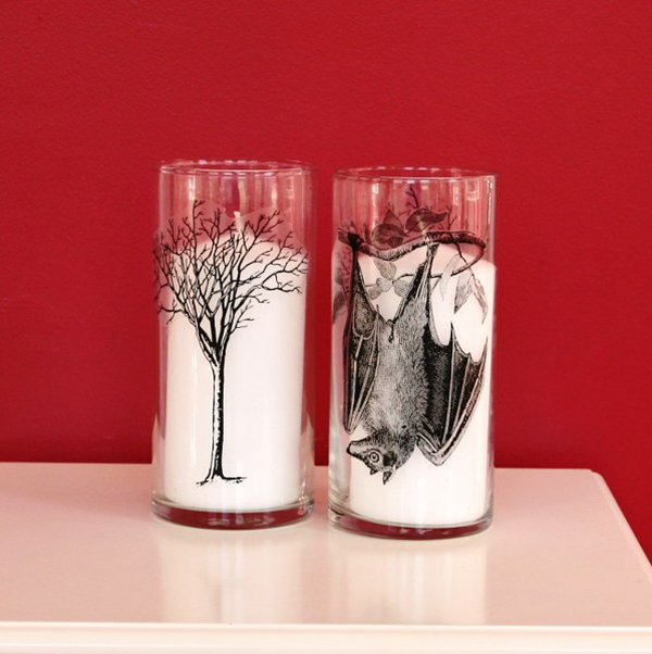 DIY Spooky Hurricane Glass Candle Holders