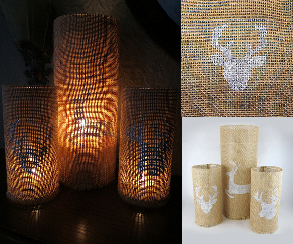 Stenciled Burlap Candleholders