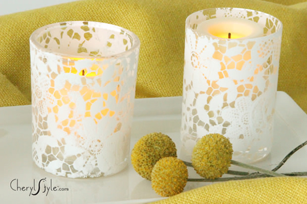 Doily Stenciled Glass Votives