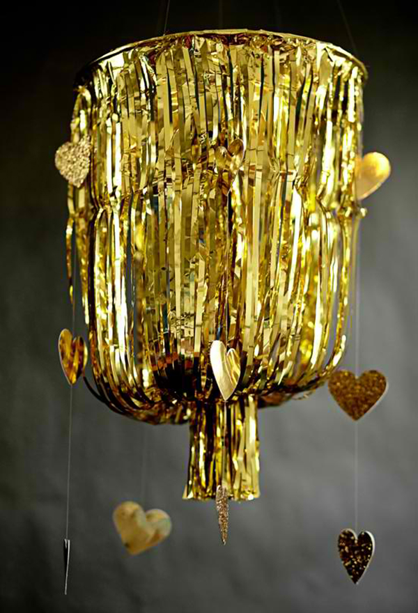 DIY gold fringe chandelier