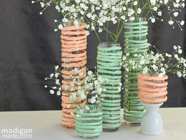 Mint and Peach Raffia Vases