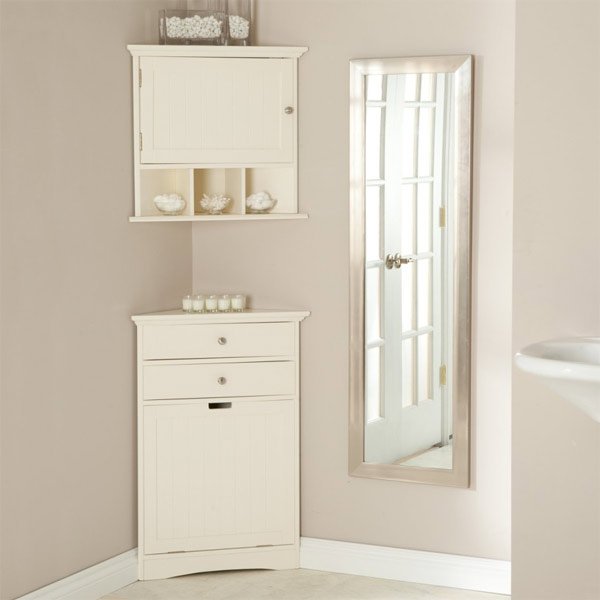 corner bathroom cabinets white