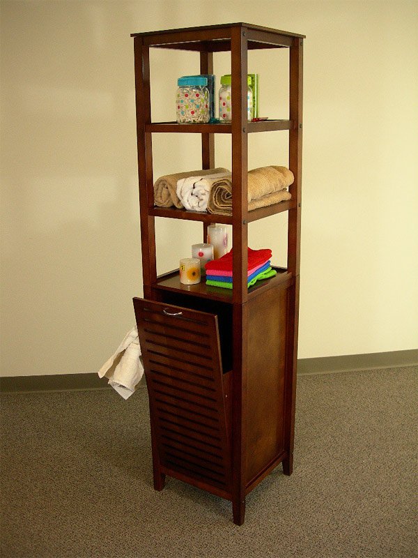 slatted door corner bathroom cabinet