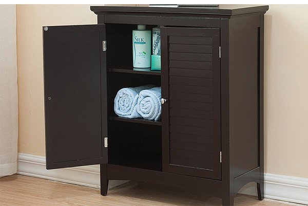 dark espresso wood corner bathroom cabinet